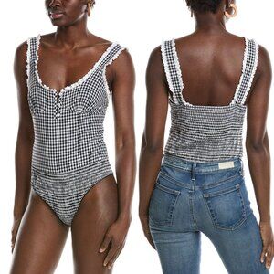 Free People Intimately Cassie Black Gingham Bodysuit Size XL 26709